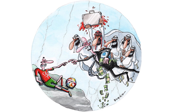Cartoon bunt mit Infantino als Superstar